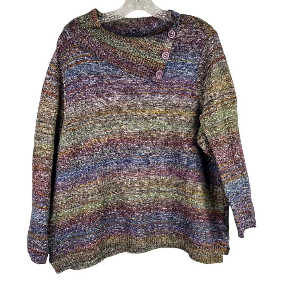 CJ Banks Multicolor Heathered Cowl Neck Sweater with Button Accent